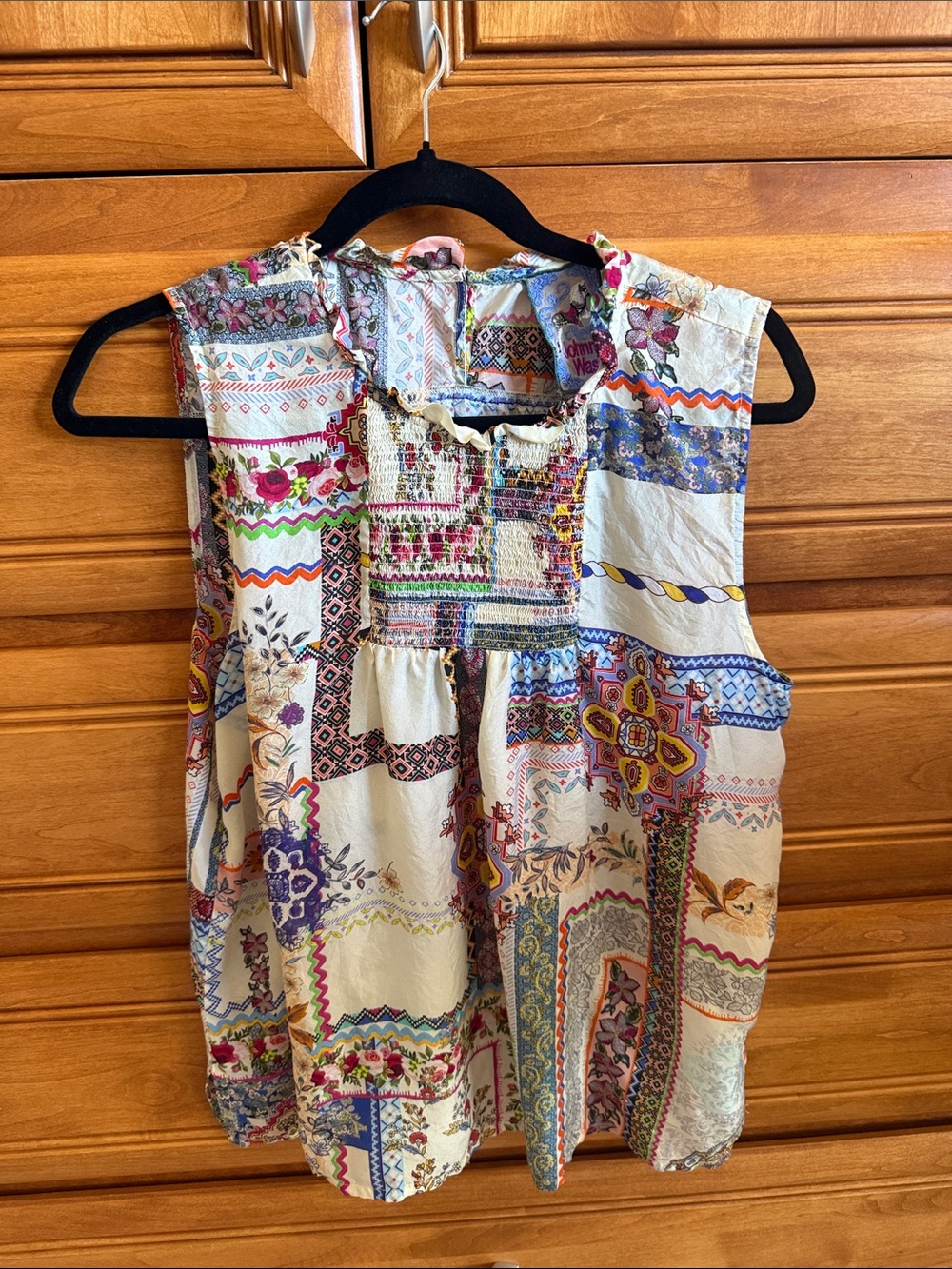 Johnny Was Cream Multicolor Patchwork Sleeveless Camisole